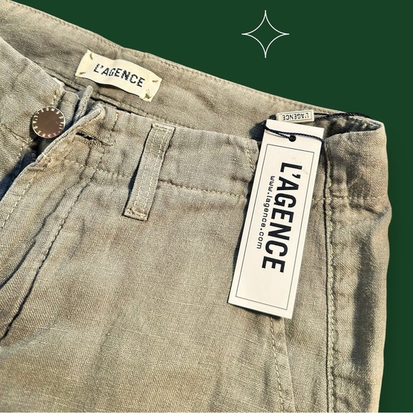 NWT L’Agence Cropped Linen Trousers in Olive Green “Basil” Size 25 - Picture 2 of 12